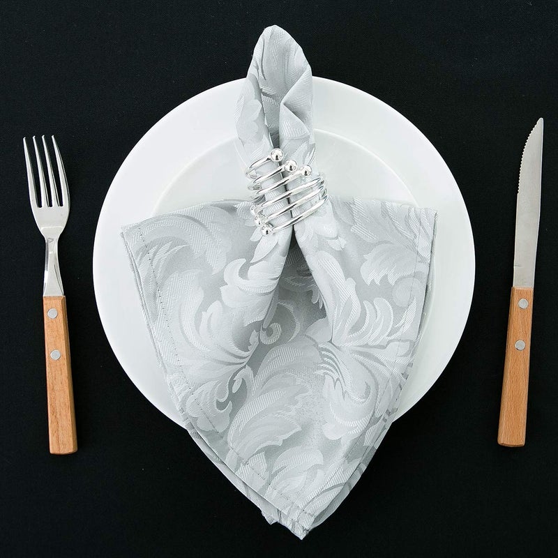 EHouseHome Damask Jacquard Cloth Napkins Waterproof Spillproof Polyester Fabric Napkins Silver Grey, Set of 12, 17 x 17 Inch - Image 4
